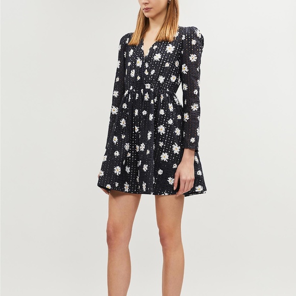 Maje Black Rayom Daisy Print Eyelet Dress Long Sle - Picture 3 of 12